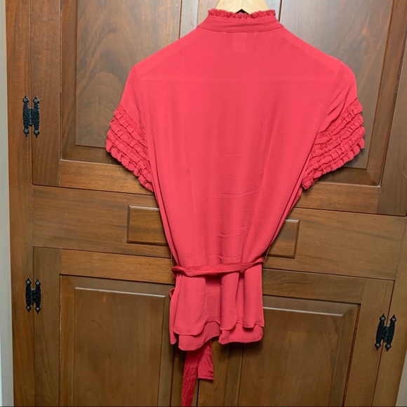 Peter Nygard red silk button belted ruffle shirt 6 - Picture 9 of 9